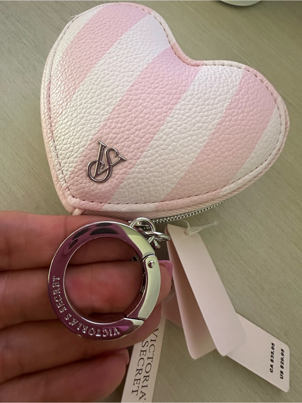 Victoria's Secret Pink & White Striped Heart Keychain Coin Purse - Picture 4 of 6